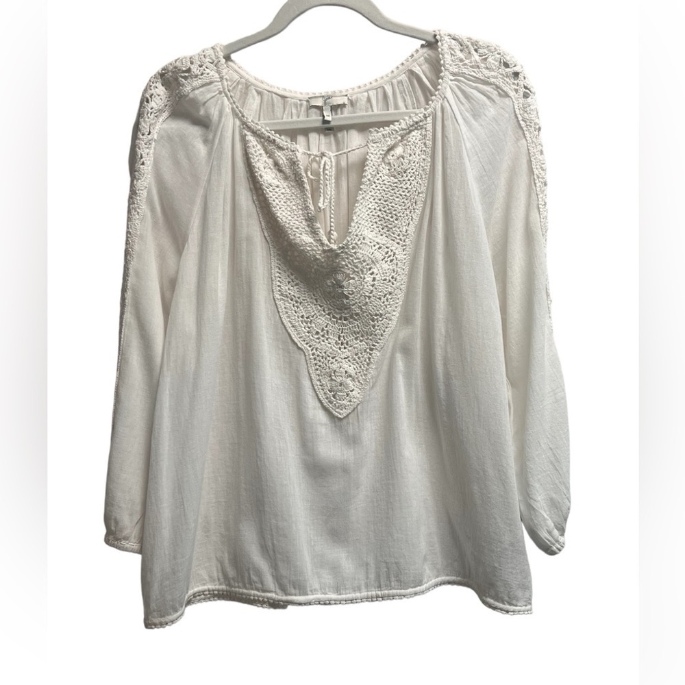 JOIE Women’s White Flowy Top with Crochet Accents - Size Medium
